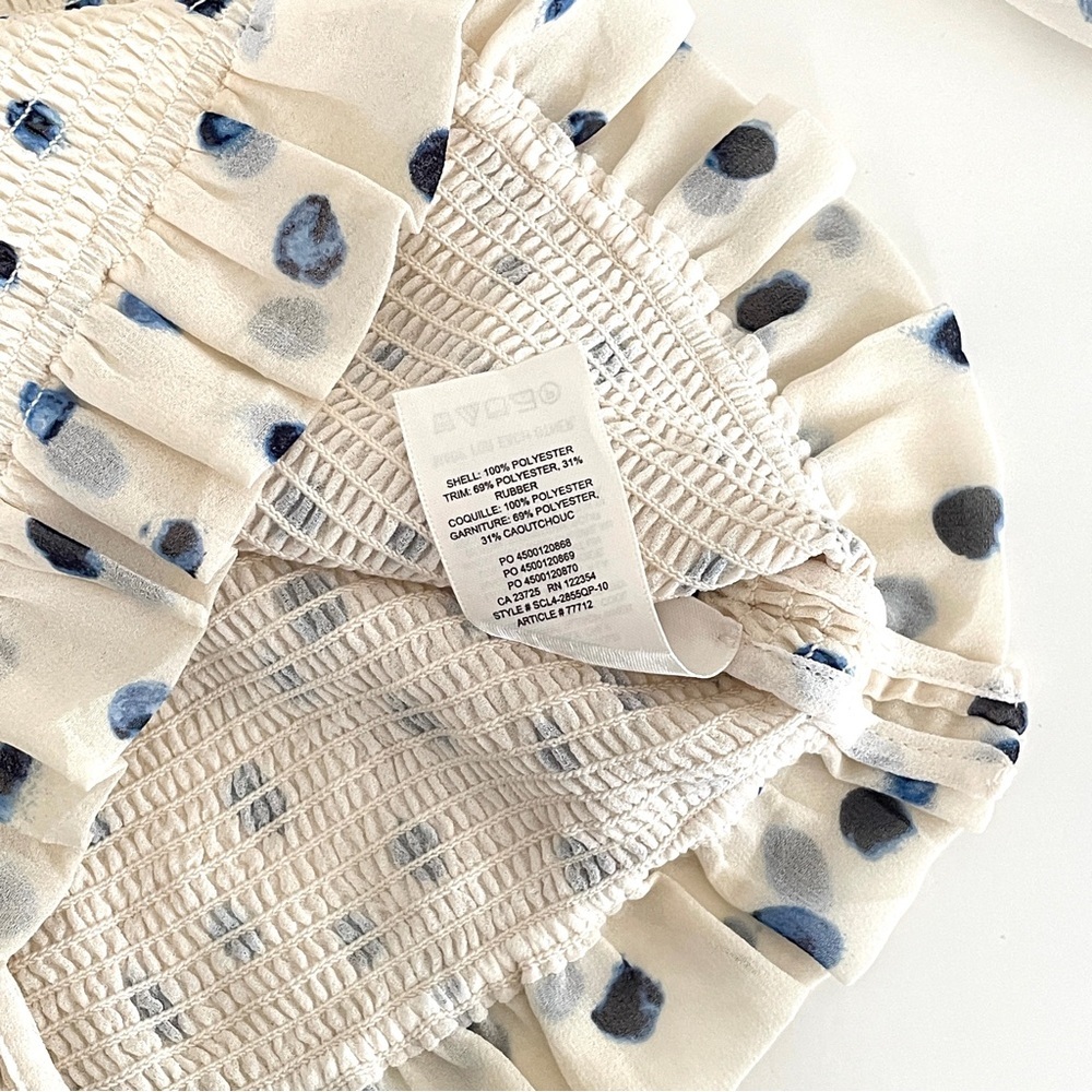 Aritzia Cream Blouson Sleeve Smocked Top with Navy Dot Print - Picture 10 of 10